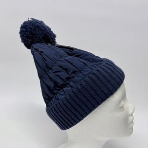 Fanes Paul Youth Navy Blue Puffer Knit Beanie Fuzzy Fleece Lined Pom Hat